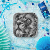 Placid Lion Face Silver Pappteller (Party)