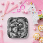 Placid Lion Face Silver Pappteller (Party)