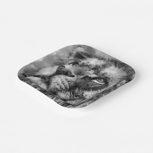 Placid Lion Face Silver Pappteller (Gewinkelt)