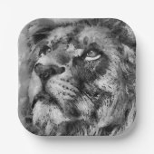 Placid Lion Face Silver Pappteller (Vorderseite)