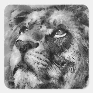 Placid Lion Face Silver Quadratischer Aufkleber