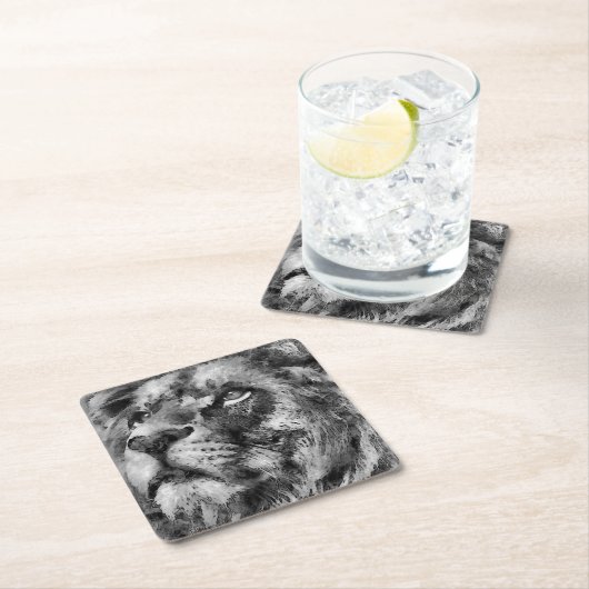 Placid Lion Face Silver Rechteckiger Pappuntersetzer (Vor Ort)