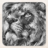 Placid Lion Face Silver Rechteckiger Pappuntersetzer (Vorderseite)