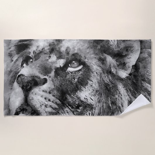 Placid Lion Face Silver Strandtuch (Vorderseite)