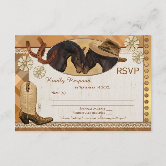 Pläd Country Western Wedding RSVP Card (Vorderseite)