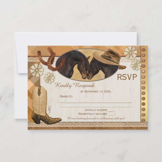 Pläd Country Western Wedding RSVP Card Karte (Vorderseite)