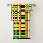 Pläd in Green, Orange & Yellow Modern Pattern Badhandtuch Set (Insitu)