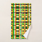 Pläd in Green, Orange & Yellow Modern Pattern Badhandtuch Set (Handtuch)