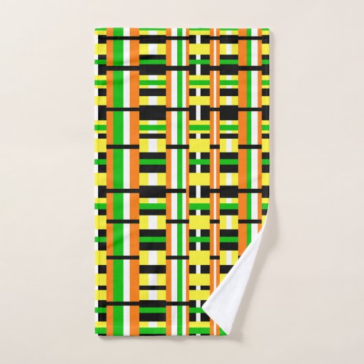Pläd in Green, Orange & Yellow Modern Pattern Badhandtuch Set (Handtuch)