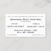 Plage-KontrolleExterminator - got Wanzen? Visitenkarte (Rückseite)