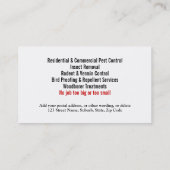 Plage-Schädlinge-Kontrolle personifizieren Visitenkarte (Rückseite)