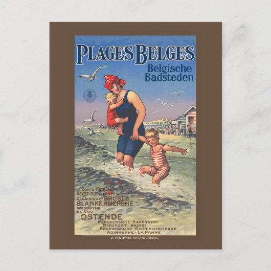 Plages Belges Vintage Poster 1920 Postkarte (Vorderseite)