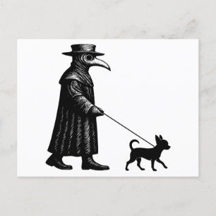 Plague Doctor Walking Chihuahua Feiertagspostkarte