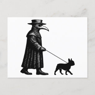 Plague Doctor Walking Frenchie Feiertagspostkarte