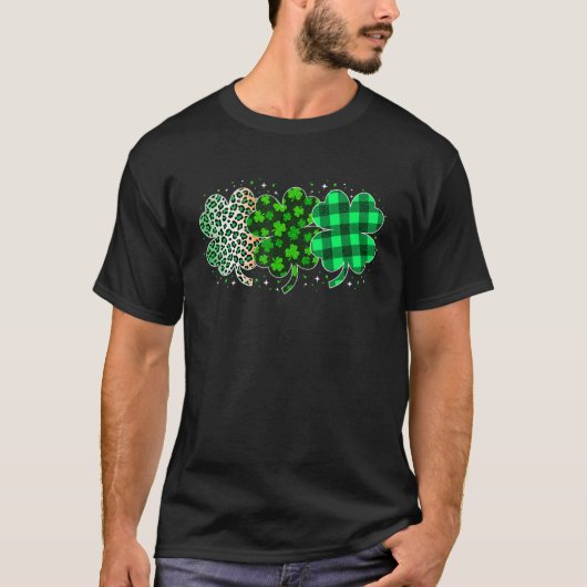 Plaid 3 Lucky Shamrock Green Leopard Irish St Patr T-Shirt (Vorderseite)