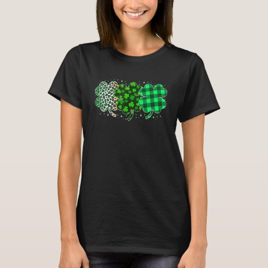 Plaid 3 Lucky Shamrock Green Leopard Irish St Patr T-Shirt (Vorderseite)
