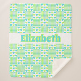 Plaid and Hearts add your name White background Sherpadecke