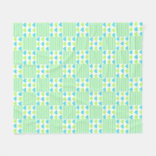 Plaid and Hearts Blue Yellow Pattern with white Fleecedecke (Vorderseite (Horizontal))