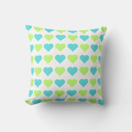 Plaid and Hearts Blue Yellow Pattern with white Kissen