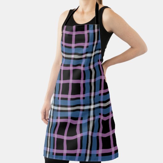 Plaid Apron – Blue & Lavender Checkered Kitchen Schürze (InSitu)