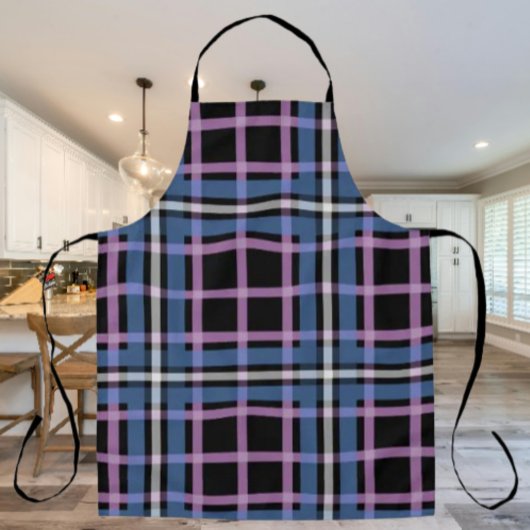 Plaid Apron – Blue & Lavender Checkered Kitchen Schürze
