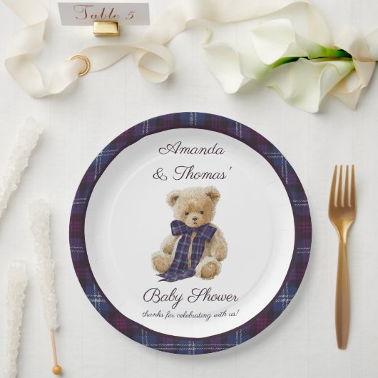 Plaid Bear Themed Baby Shower  Pappteller (Hochzeit)