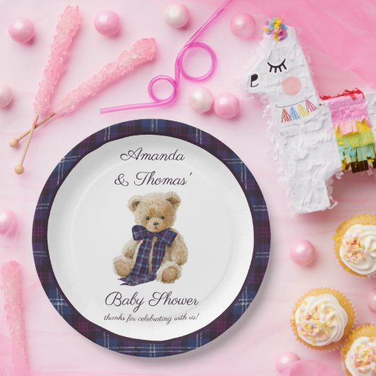 Plaid Bear Themed Baby Shower Pappteller (Party)