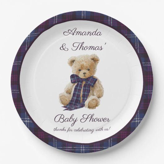 Plaid Bear Themed Baby Shower  Pappteller (Vorderseite)