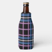 Plaid Beverage Cooler – Blue & Lavender Checkered Flaschenkühler (Flaschenvorderseite)