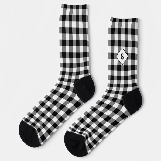 Plaid Black & White Initial Monogram Socken (Linkes Detail)