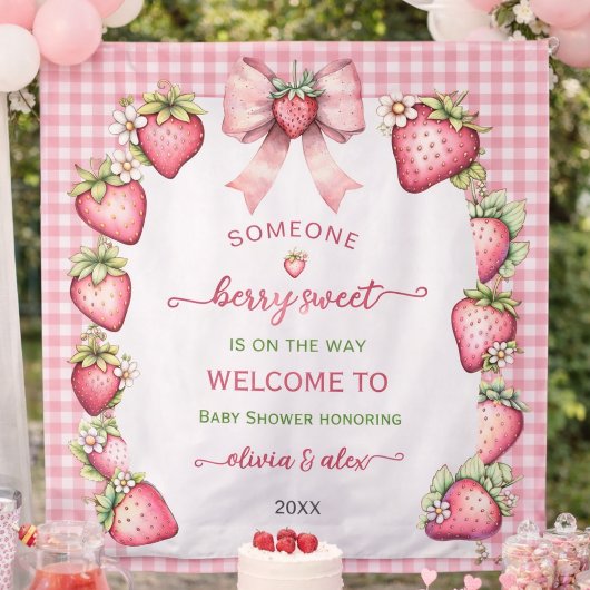 Plaid bow berry sweet baby shower backdrop  wandteppich