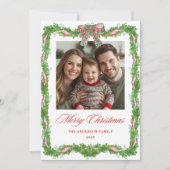 Plaid Bow Greenery Frame Photo Feiertagskarte (Vorderseite)