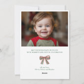 Plaid Bow Greenery Frame Photo Feiertagskarte (Rückseite)