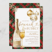  Plaid Brunch and Bubbly Gold Bridal Shower  Einladung (Vorne/Hinten)