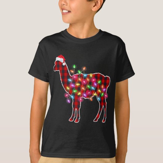Plaid Buffalo Llama Christmas Pajamas Xmas Lights T-Shirt (Vorderseite)
