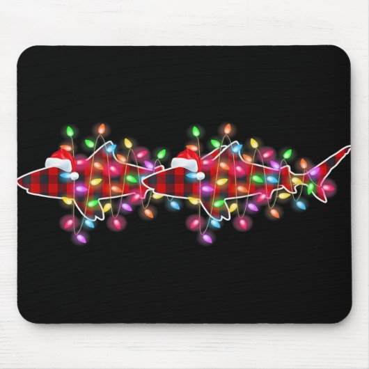 Plaid Buffalo Shark Christmas Pajamas Xmas Lights  Mousepad (Vorne)