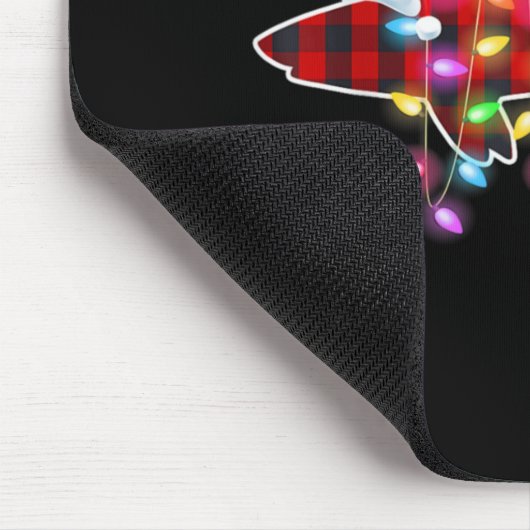 Plaid Buffalo Shark Christmas Pajamas Xmas Lights  Mousepad (Ecke)