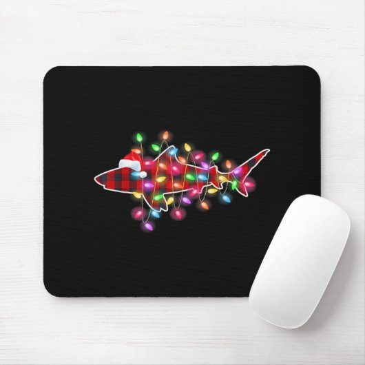 Plaid Buffalo Shark Christmas Pajamas Xmas Lights  Mousepad (Mit Mouse)
