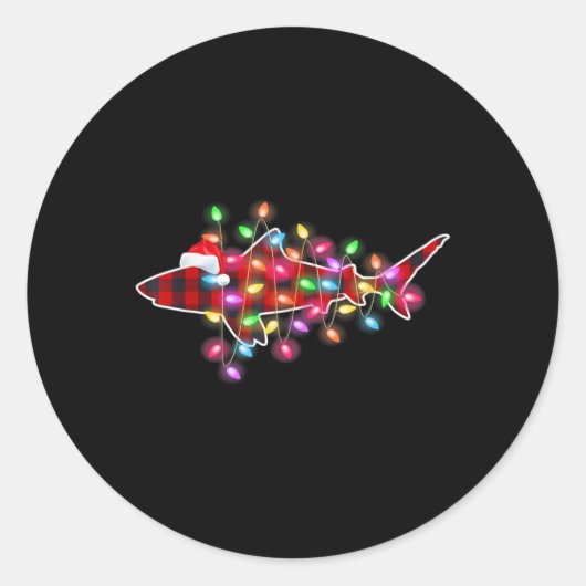 Plaid Buffalo Shark Christmas Pajamas Xmas Lights Runder Aufkleber (Vorderseite)