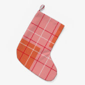 Plaid Checkered Fabric Pattern in pink, pale oran Kleiner Weihnachtsstrumpf (Vorderansicht (hängend))