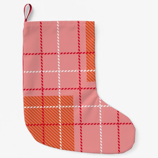 Plaid Checkered Fabric Pattern in pink, pale oran Kleiner Weihnachtsstrumpf (Vorderseite)