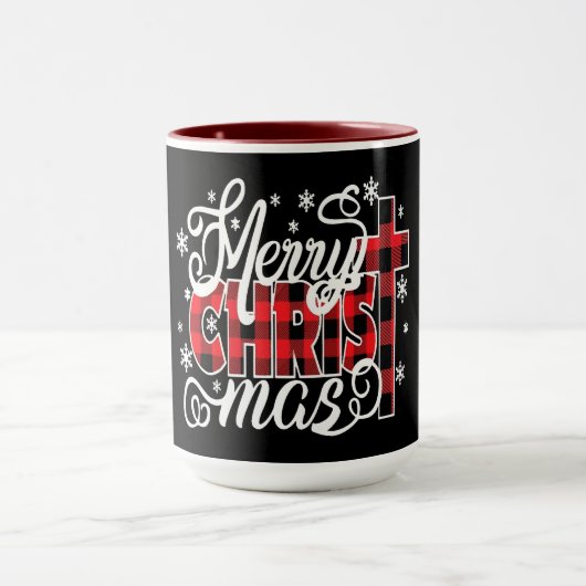 Plaid CHRIST Design with Cross and Snowflakes Tasse (Zentrum)