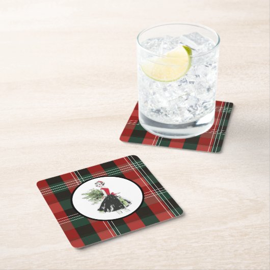 Plaid Christmas Coaster Rechteckiger Pappuntersetzer (Vor Ort)