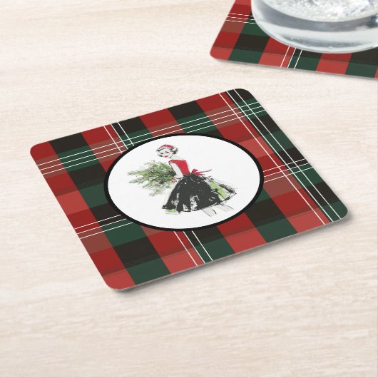 Plaid Christmas Coaster  Rechteckiger Pappuntersetzer (angewinkelt)