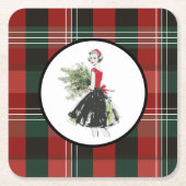 Plaid Christmas Coaster Rechteckiger Pappuntersetzer (Vorderseite)