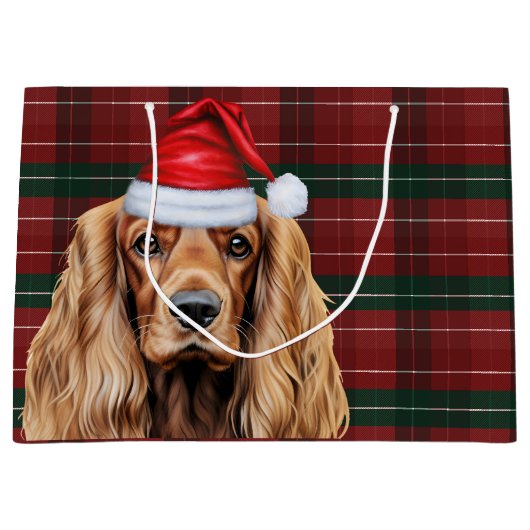 Plaid-Christmas-Cocker-Spaniel-Hund Große Geschenktüte (Vorderseite)
