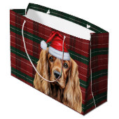 Plaid-Christmas-Cocker-Spaniel-Hund Große Geschenktüte (Rückseite Schrägansicht)