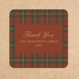 Plaid Christmas Party Classic Custom Thank You  Quadratischer Aufkleber