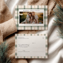 Plaid Christmas Postcard with Photo Feiertagspostkarte