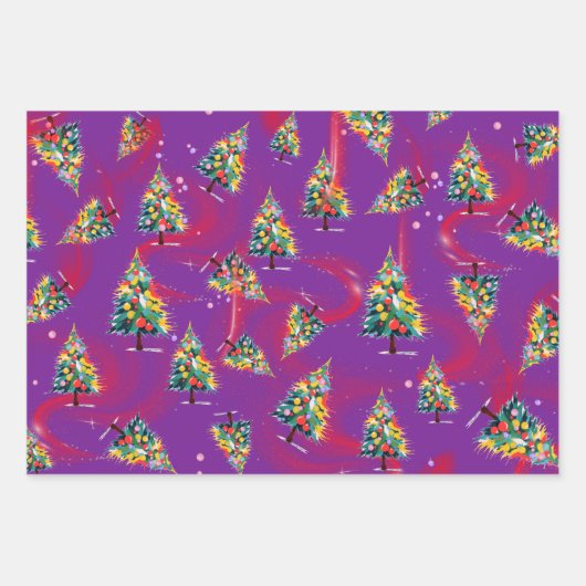 Plaid, Christmas Trees, & Green Dash, 3-Pack Matte Geschenkpapier Set (Vorderseite 2)